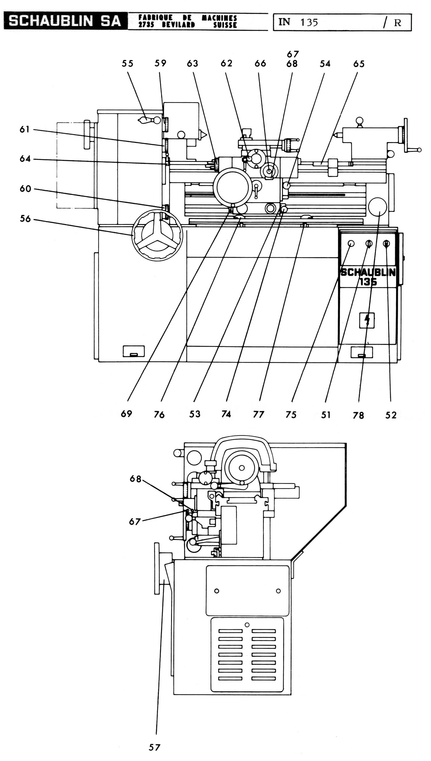 Розташування органів керування токарним верстатом Schaublin 135